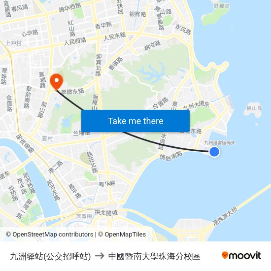 九洲驿站(公交招呼站) to 中國暨南大學珠海分校區 map