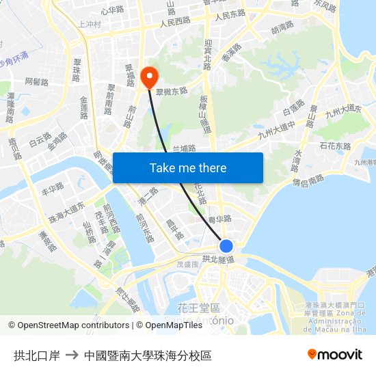 拱北口岸 to 中國暨南大學珠海分校區 map