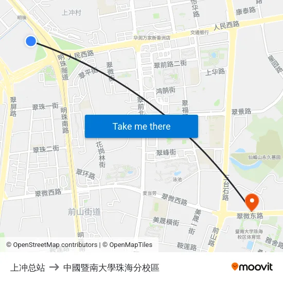 上冲总站 to 中國暨南大學珠海分校區 map