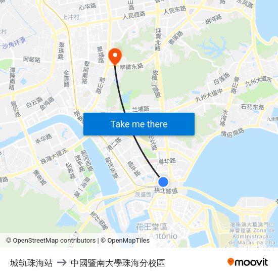 城轨珠海站 to 中國暨南大學珠海分校區 map