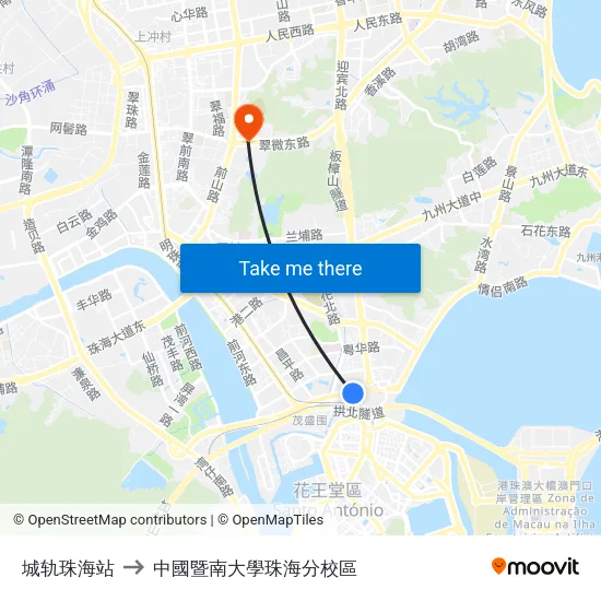 城轨珠海站 to 中國暨南大學珠海分校區 map