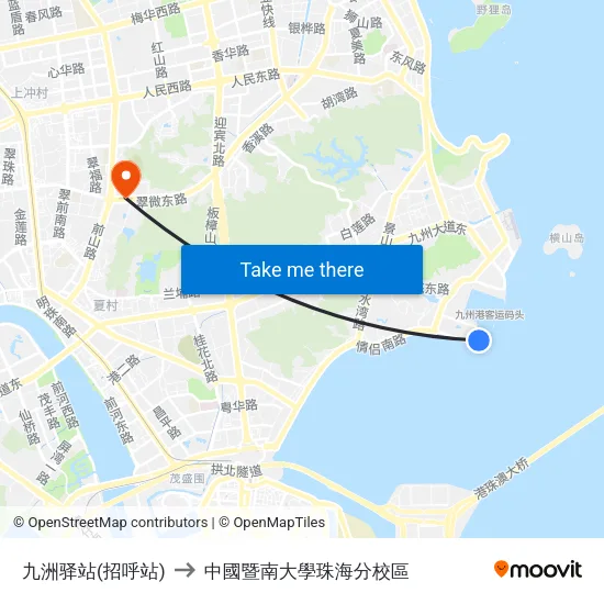九洲驿站(招呼站) to 中國暨南大學珠海分校區 map