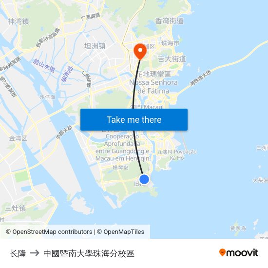 长隆 to 中國暨南大學珠海分校區 map