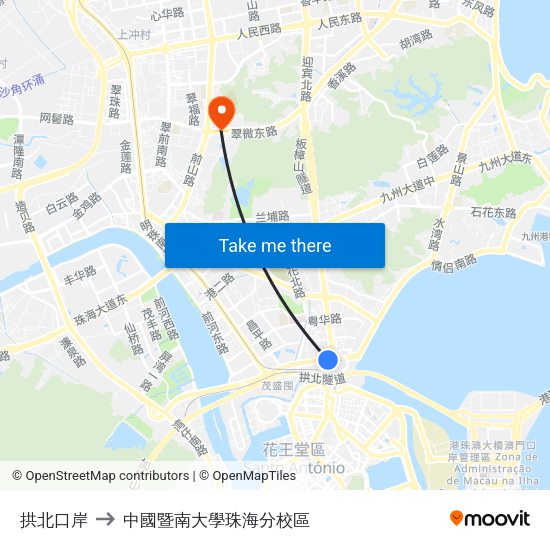 拱北口岸 to 中國暨南大學珠海分校區 map