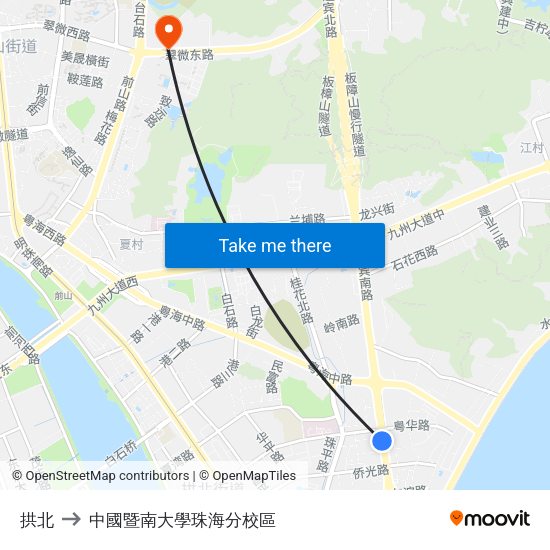 拱北 to 中國暨南大學珠海分校區 map