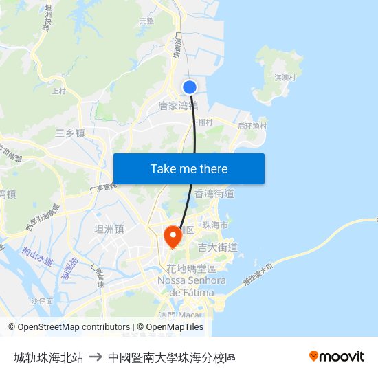 城轨珠海北站 to 中國暨南大學珠海分校區 map