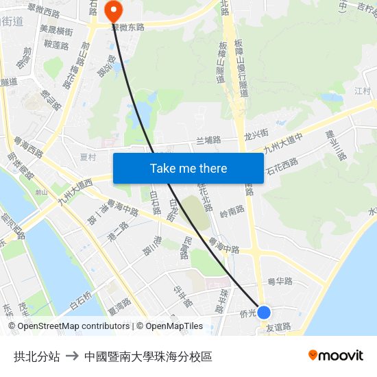 拱北分站 to 中國暨南大學珠海分校區 map