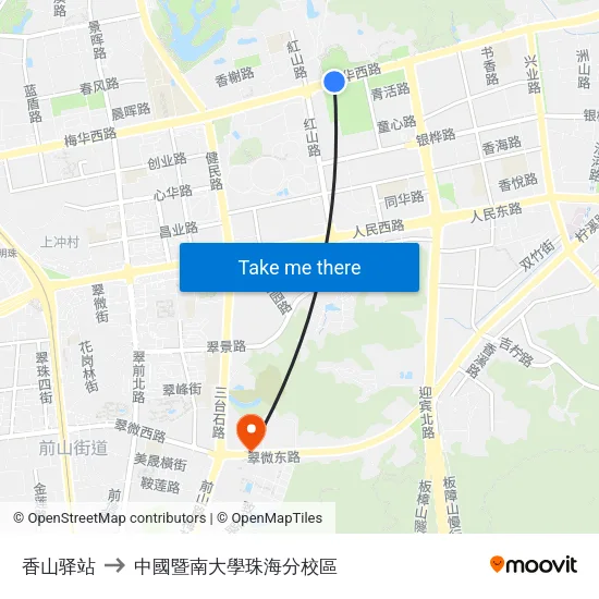 香山驿站 to 中國暨南大學珠海分校區 map