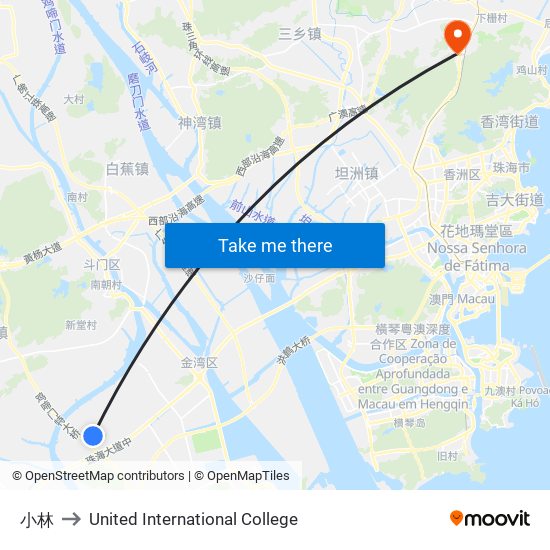 小林 to United International College map