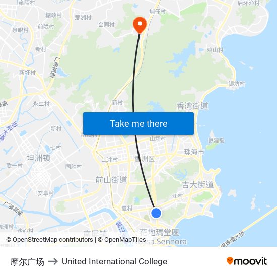 摩尔广场 to United International College map