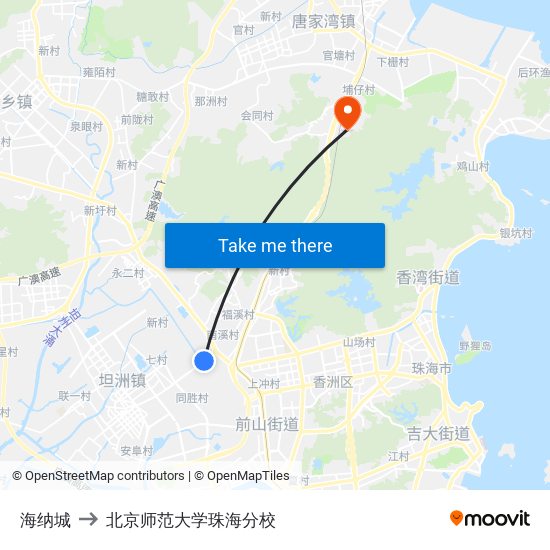 海纳城 to 北京师范大学珠海分校 map