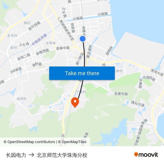 长园电力 to 北京师范大学珠海分校 map