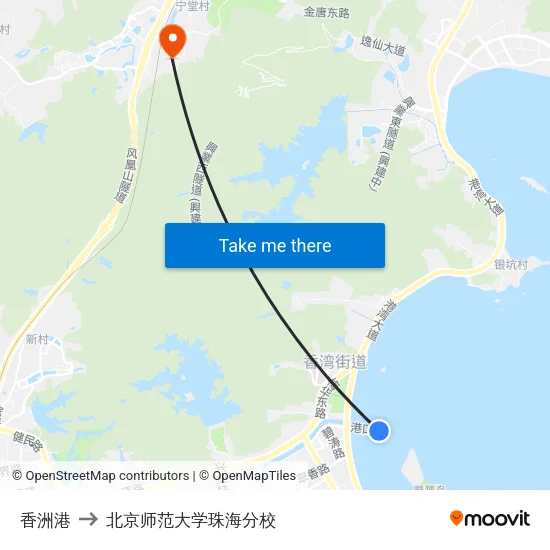 香洲港 to 北京师范大学珠海分校 map