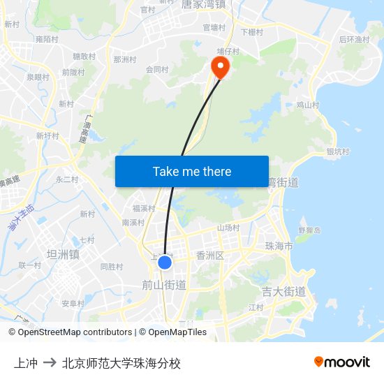 上冲 to 北京师范大学珠海分校 map