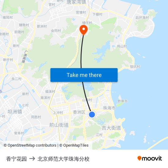 香宁花园 to 北京师范大学珠海分校 map
