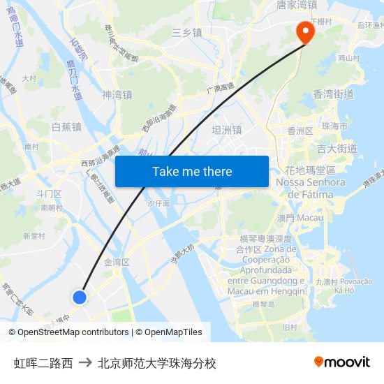 虹晖二路西 to 北京师范大学珠海分校 map