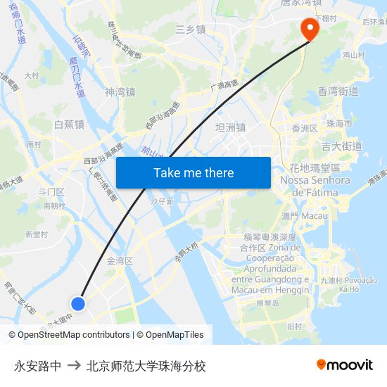 永安路中 to 北京师范大学珠海分校 map