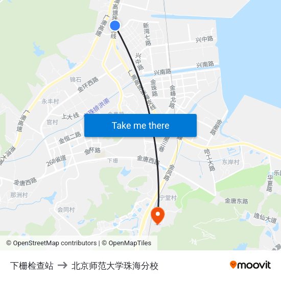下栅检查站 to 北京师范大学珠海分校 map