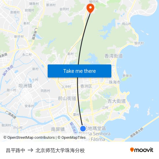 昌平路中 to 北京师范大学珠海分校 map