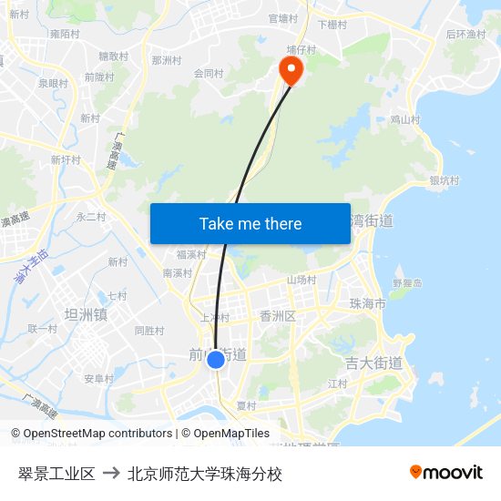 翠景工业区 to 北京师范大学珠海分校 map