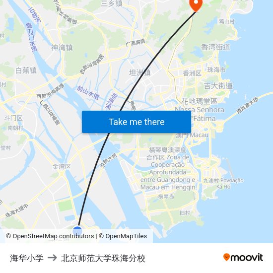 海华小学 to 北京师范大学珠海分校 map