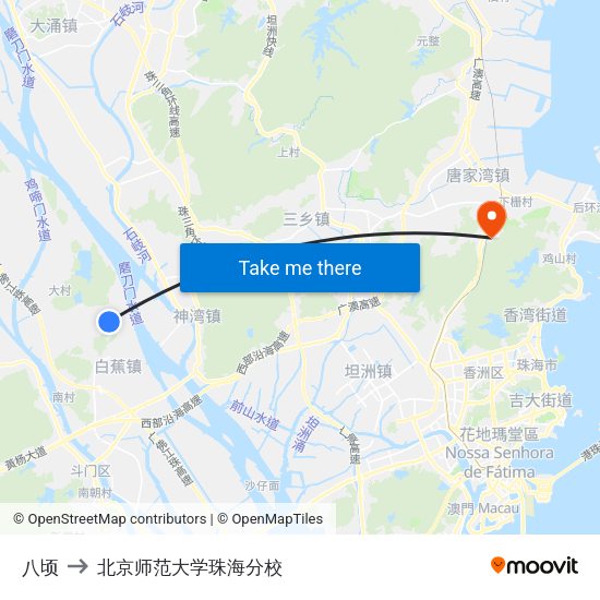八顷 to 北京师范大学珠海分校 map