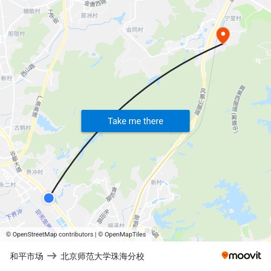 和平市场 to 北京师范大学珠海分校 map
