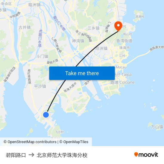 碧阳路口 to 北京师范大学珠海分校 map