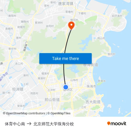 体育中心南 to 北京师范大学珠海分校 map
