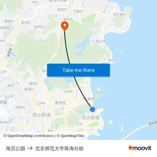 海滨公园 to 北京师范大学珠海分校 map