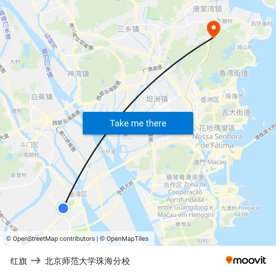 红旗 to 北京师范大学珠海分校 map