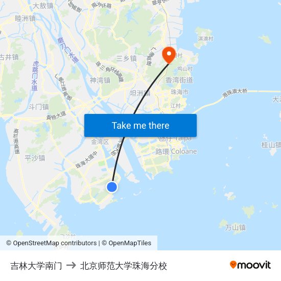 吉林大学南门 to 北京师范大学珠海分校 map