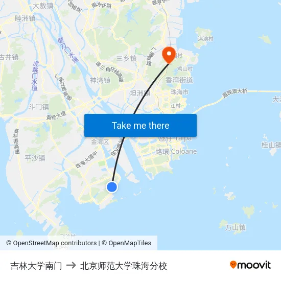 吉林大学南门 to 北京师范大学珠海分校 map