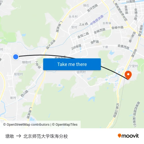 塘敢 to 北京师范大学珠海分校 map
