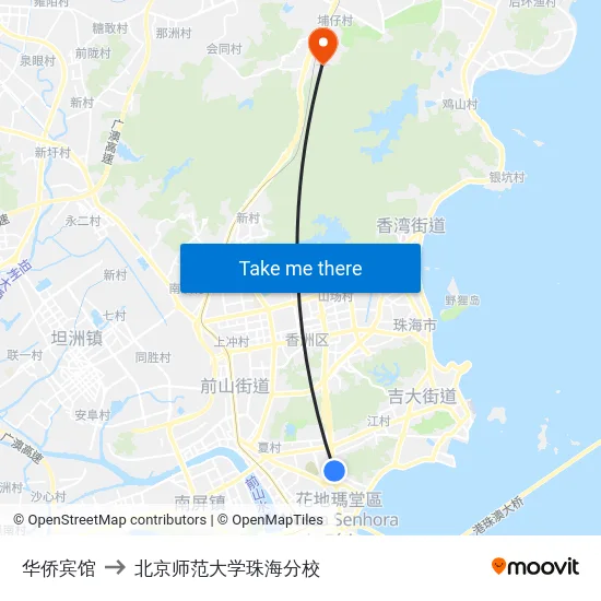 华侨宾馆 to 北京师范大学珠海分校 map