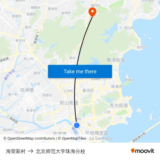 海荣新村 to 北京师范大学珠海分校 map