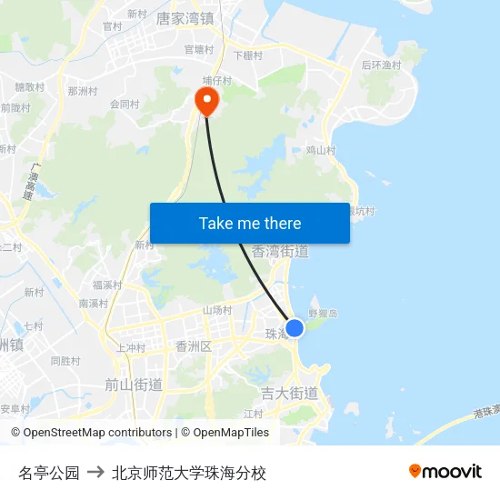 名亭公园 to 北京师范大学珠海分校 map