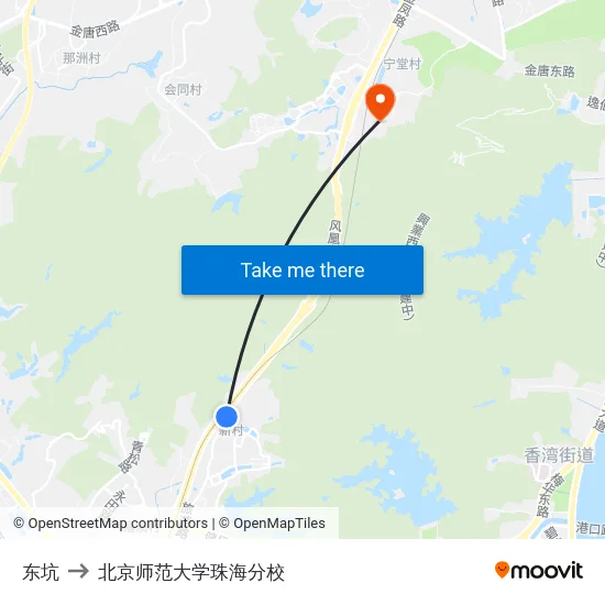 东坑 to 北京师范大学珠海分校 map