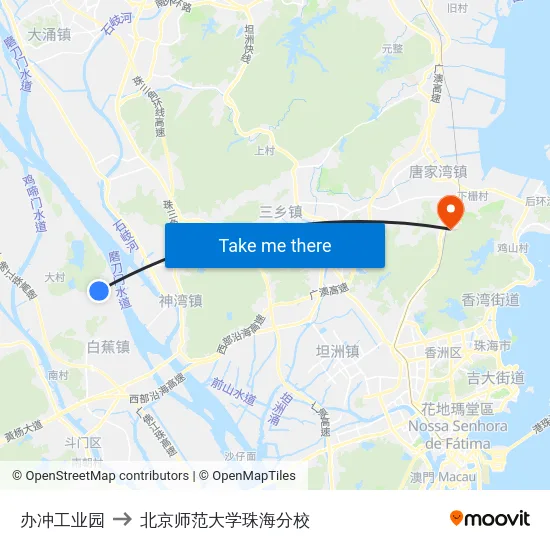 办冲工业园 to 北京师范大学珠海分校 map