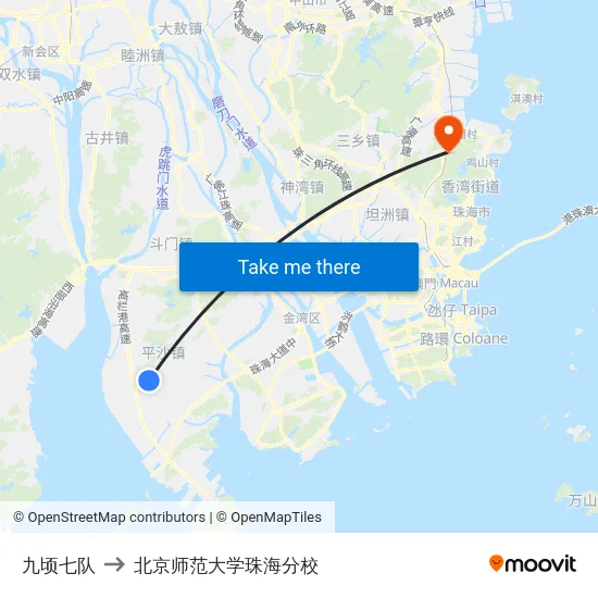 九顷七队 to 北京师范大学珠海分校 map
