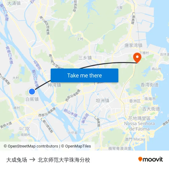 大成兔场 to 北京师范大学珠海分校 map