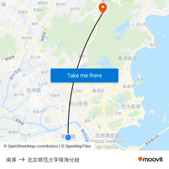 南屏 to 北京师范大学珠海分校 map