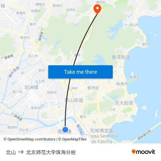 北山 to 北京师范大学珠海分校 map