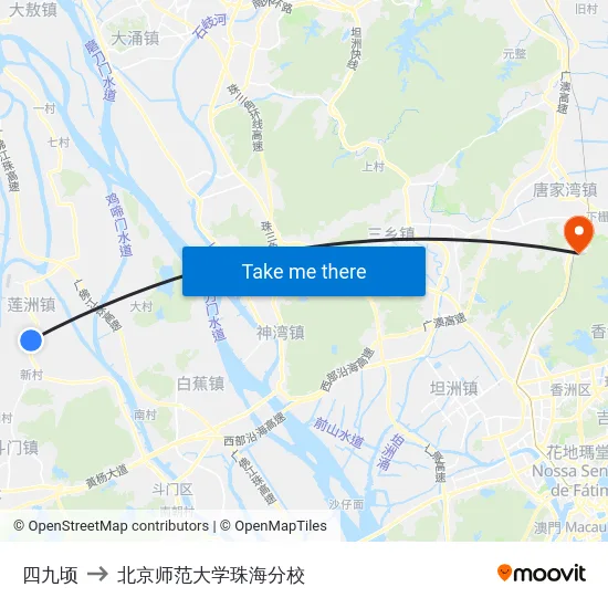 四九顷 to 北京师范大学珠海分校 map