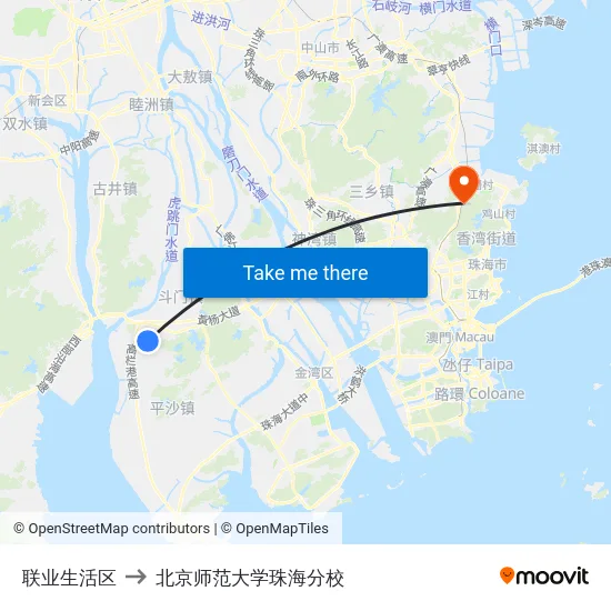 联业生活区 to 北京师范大学珠海分校 map