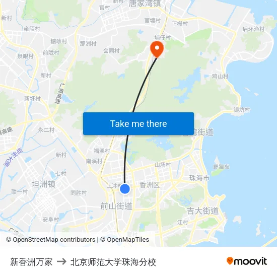 新香洲万家 to 北京师范大学珠海分校 map