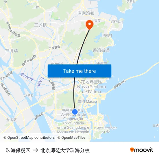 珠海保税区 to 北京师范大学珠海分校 map
