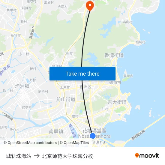 城轨珠海站 to 北京师范大学珠海分校 map