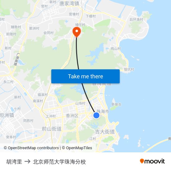 胡湾里 to 北京师范大学珠海分校 map