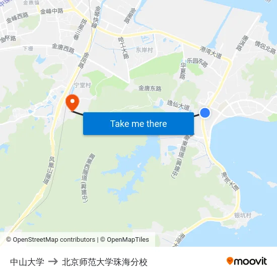 中山大学 to 北京师范大学珠海分校 map